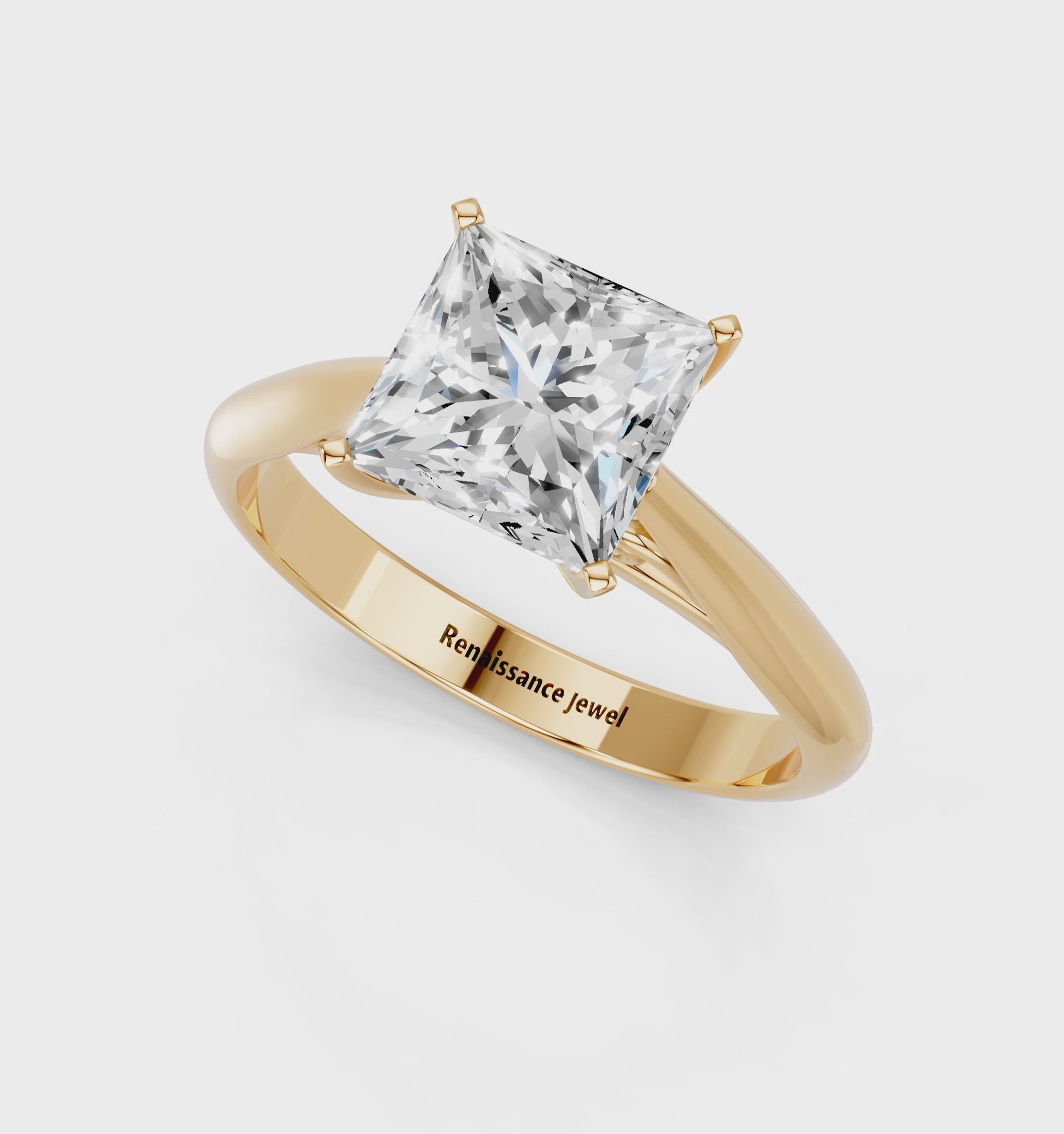 Yellow gold Princess Solitaire Diamond Engagement Ring with Cathedral Setting and Four-Prong Mount on a Classic Band_55