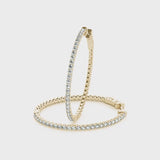 Yellow gold Round Cut Pave Diamond Hoop Earrings with Prong Setting