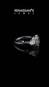 Silver Fancy Green Marquise Cut Diamond Three-Stone Ring with Pear Side Stones and Prong Setting