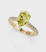 Yellow gold Fancy Yellow Pear  Cut Solitaire Diamond Engagement Ring with Pave Band and Four-Prong Setting
