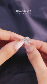 Platinum Oval Cut Diamond Pavé Solitaire Engagement Ring with Four-Prong Setting