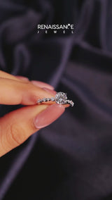 Platinum Round Cut Diamond Prong Set Engagement Ring with Pavé Band
