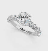 Platinum Asscher Cut Diamond Prong Setting with Side Stones on a Pave Band