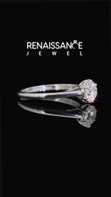 Silver Round Solitaire Engagement Ring with Six-Prong Setting and Classic Band
