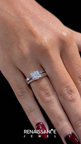 Platinum Modern Tension Set Asscher Cut Diamond Solitaire Wide Band Ring