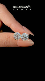 Yellow gold Round Solitaire Diamond Stud Earrings with Four-Prong Basket Setting