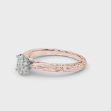 Rose gold Oval Solitaire Milgrain Engraved Band with Four-Prong Setting