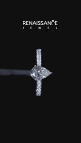 10K White Gold 1.51 Carat F VVS2 Pear Solitaire Diamond Pavé Band with Four-Prong Setting