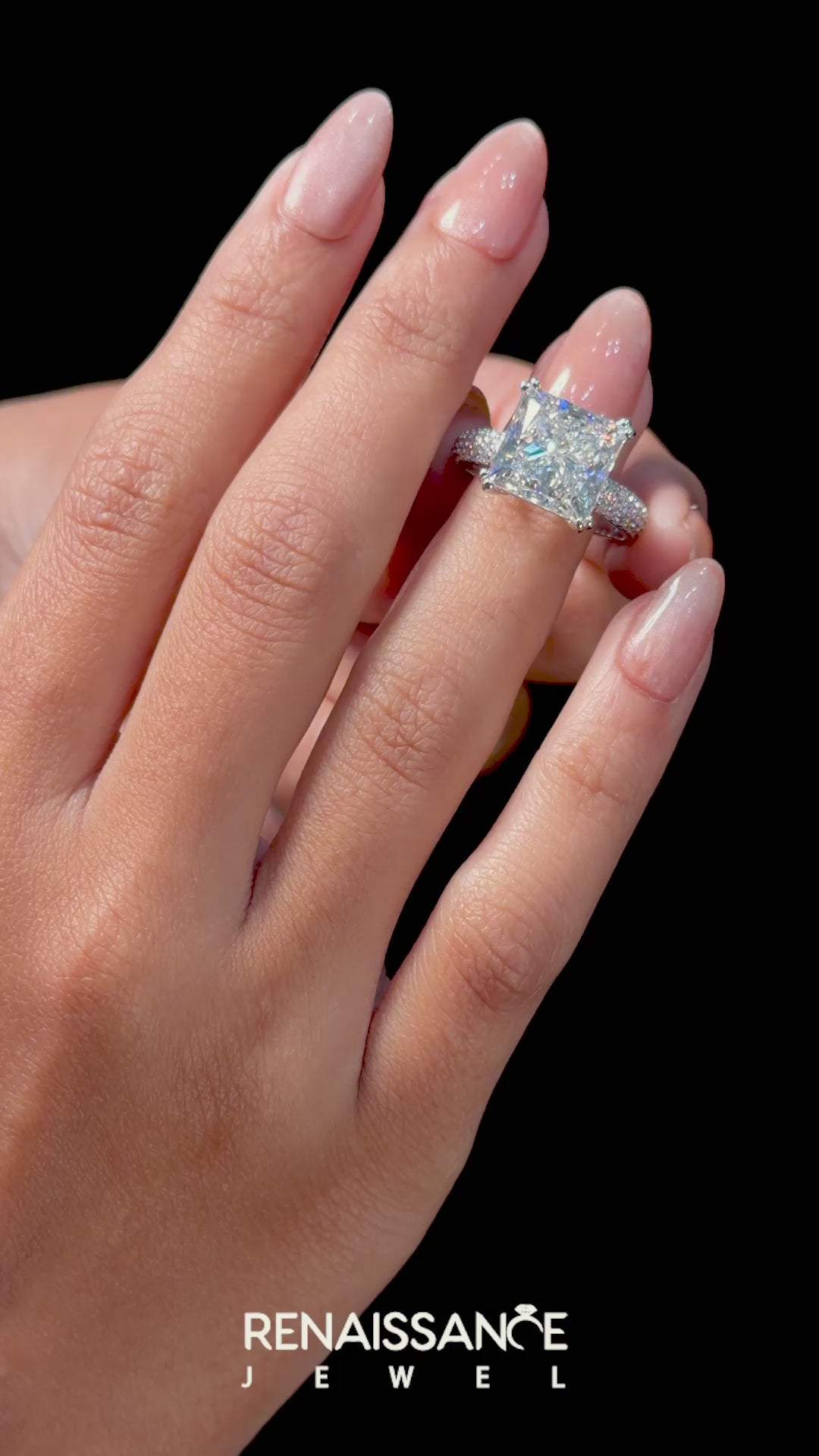 Platinum Princess Cut Pave Diamond Engagement Ring with Channel Set Band and Four-Prong Setting_28