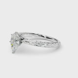 Platinum Pear Solitaire Milgrain Engraved Band with Four-Prong Setting