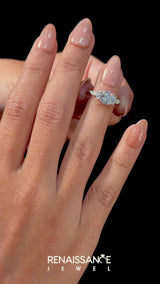 Platinum Asscher Cut Brilliant Diamond Solitaire Ring with Pear Side Stones and Four-Prong Setting
