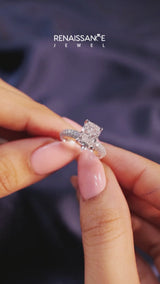 Platinum Princess Diamond Solitaire Ring with Prong Setting and Pavé Band