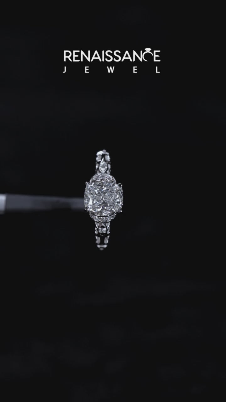 Silver Cushion Solitaire Diamond Ring with Filigree Band and Four-Prong Setting 7