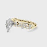 Yellow gold Pear Cut Solitaire Diamond Twisted Band with Pave Setting
