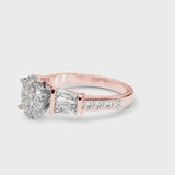 Rose gold Oval Cut Diamond Engagement Ring with Baguette Side Stones and Channel Set Band