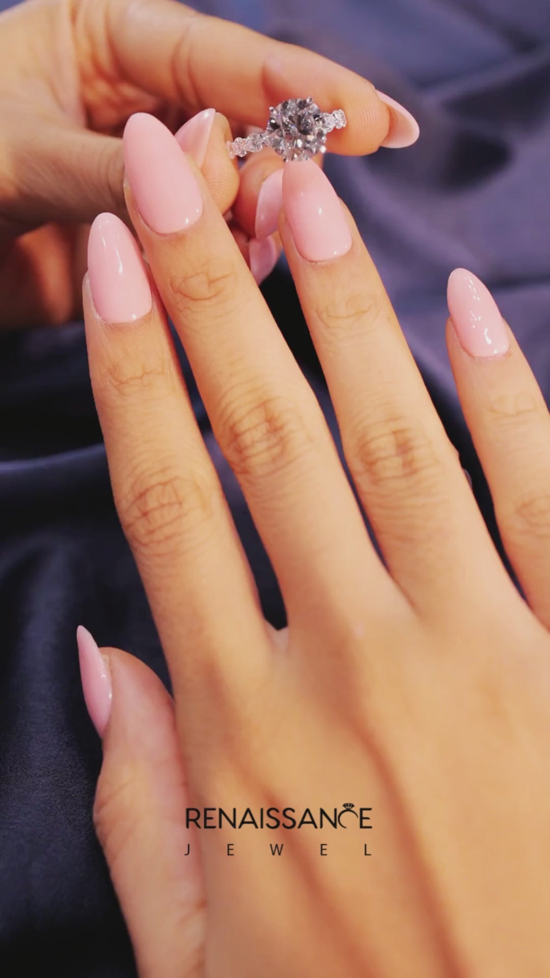 Platinum Round Diamond Prong Setting with Side Stones on a Pave Band 4