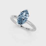 White gold Fancy Blue Marquise Cut Diamond Solitaire Ring with Six-Prong Setting and Classic Band