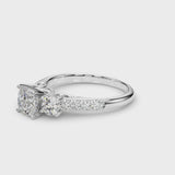 White gold Three-Stone Cushion Cut Diamond Pavé Band with Four-Prong Setting