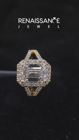 Yellow gold Oval Cut Diamond Split Shank Halo Ring with Four-Prong Setting