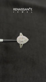 Silver Pear Cut Diamond Double Halo Ring with Split Shank and Prong Setting