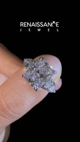 Platinum Radiant Cut Diamond Three-Stone Ring with Pear Side Stones and Prong Setting