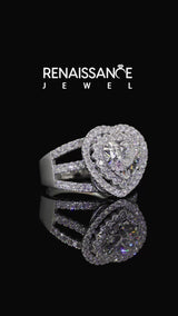 Platinum Heart Cut Diamond Double Halo Ring with Round Pavé Split Shank and Prong Setting