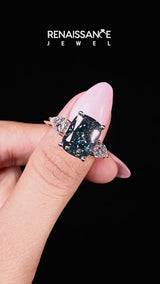 Rose gold Three-Stone Fancy Blue Cushion Cut Diamond Ring with Pear  Side Stones in Four-Prong Setting