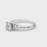 White gold Three-Stone Round Cut Diamond Solitaire with Prong Setting and Classic Band