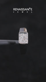 White gold Princess Solitaire Bezel Set Diamond Ring with Wide Band