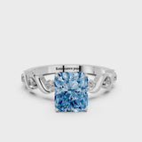 Platinum Fancy Blue Radiant  Solitaire Twisted Band with Prong Setting