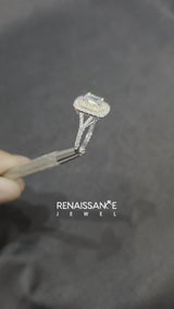 Yellow gold Radiant Cut Diamond Pavé Split Shank Double Halo Engagement Ring