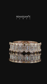Rose gold Emerald Cut and Round Diamond Eternity Mens Band