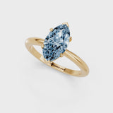 Yellow gold Fancy Blue Marquise Cut Diamond Solitaire Ring with Six-Prong Setting and Classic Band