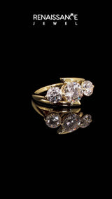Yellow gold Three-Stone Round Diamond Bypass Band with Prong Setting