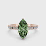 Rose gold Fancy Green Marquise Cut Diamond Solitaire Pavé Band with Four-Prong Setting
