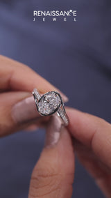 White gold Asscher Cut Diamond Solitaire Ring with Split Shank and Prong Setting