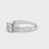 Platinum Asscher Cut Diamond Solitaire Engagement Ring with Twisted Pavé Band and Four-Prong Setting