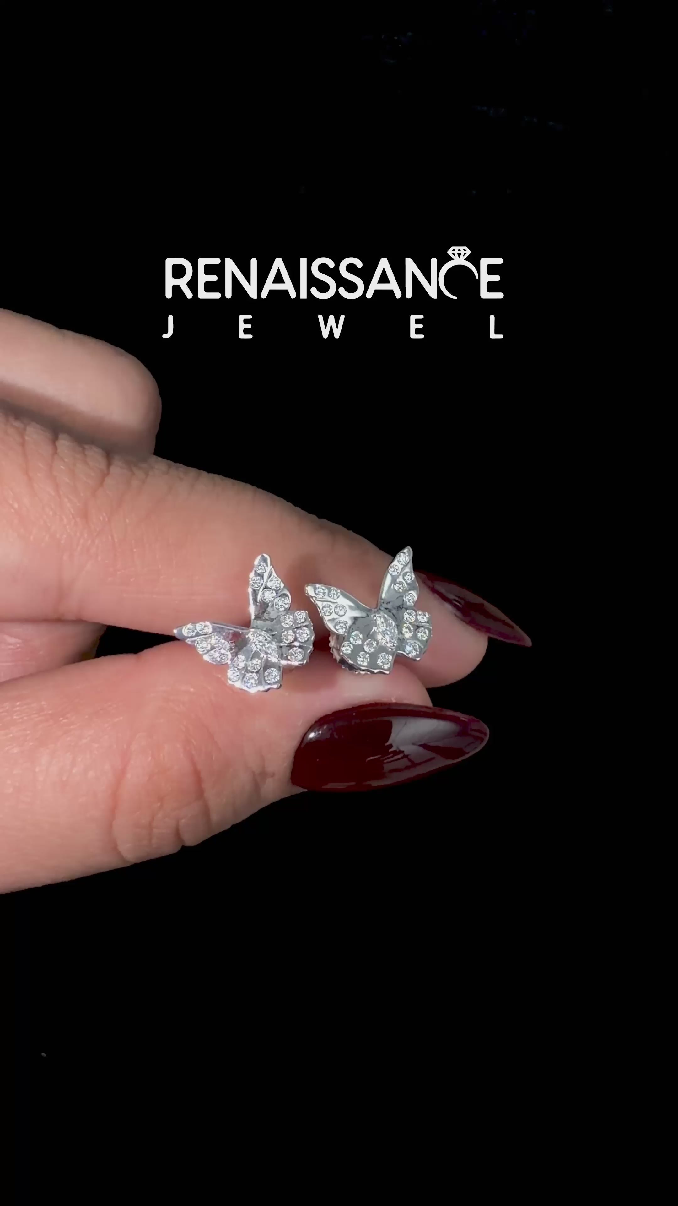 Silver Round and Marquise Diamond Flutter Butterfly Stud Earrings_4