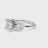 Platinum Princess Diamond Cluster Leaf Design Ring with Prong Setting