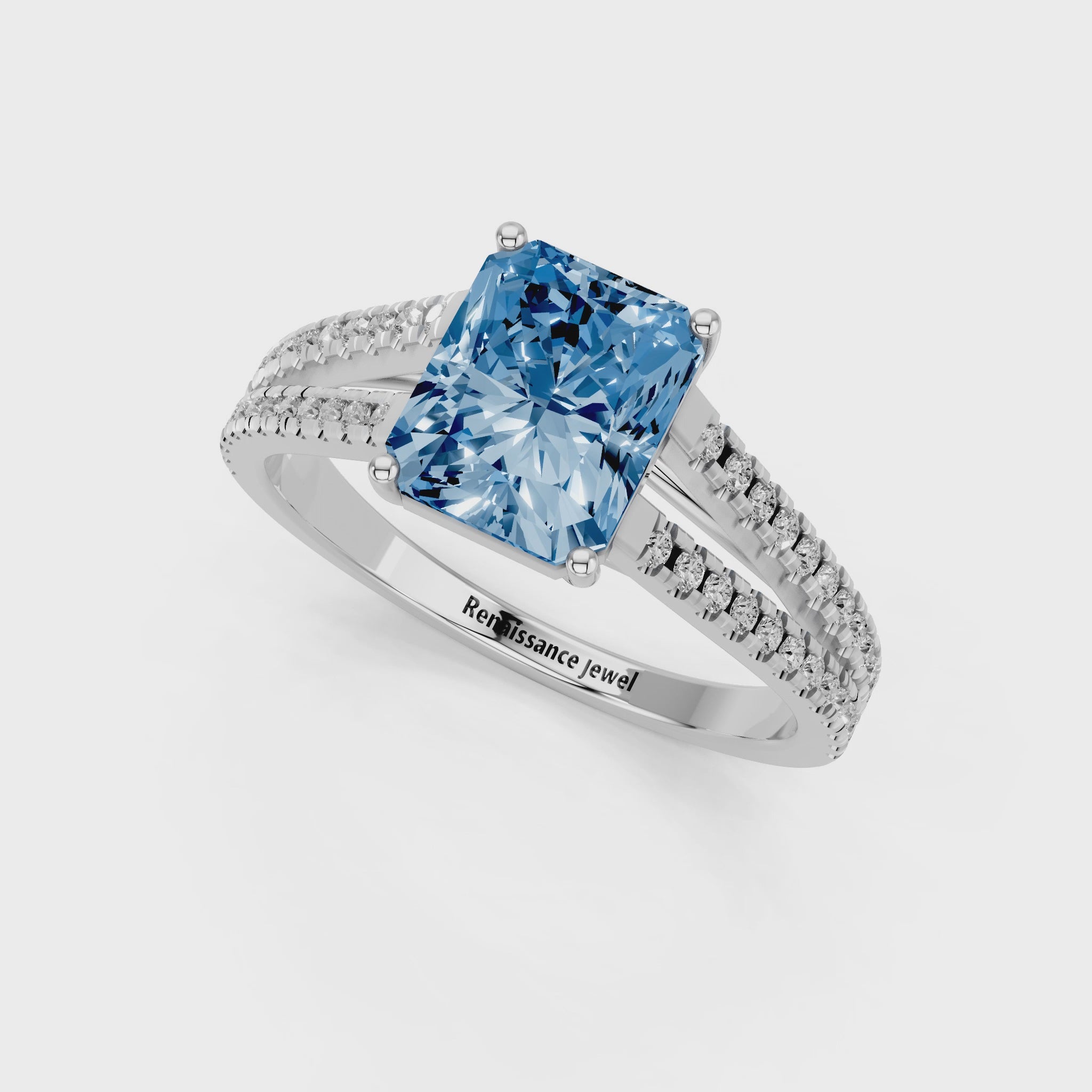 White gold Fancy Blue Radiant  Solitaire Split Shank Pavé Diamond Engagement Ring_275
