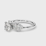 White gold Cushion Cluster Diamond Engagement Ring with Pavé Band and Four-Prong Setting