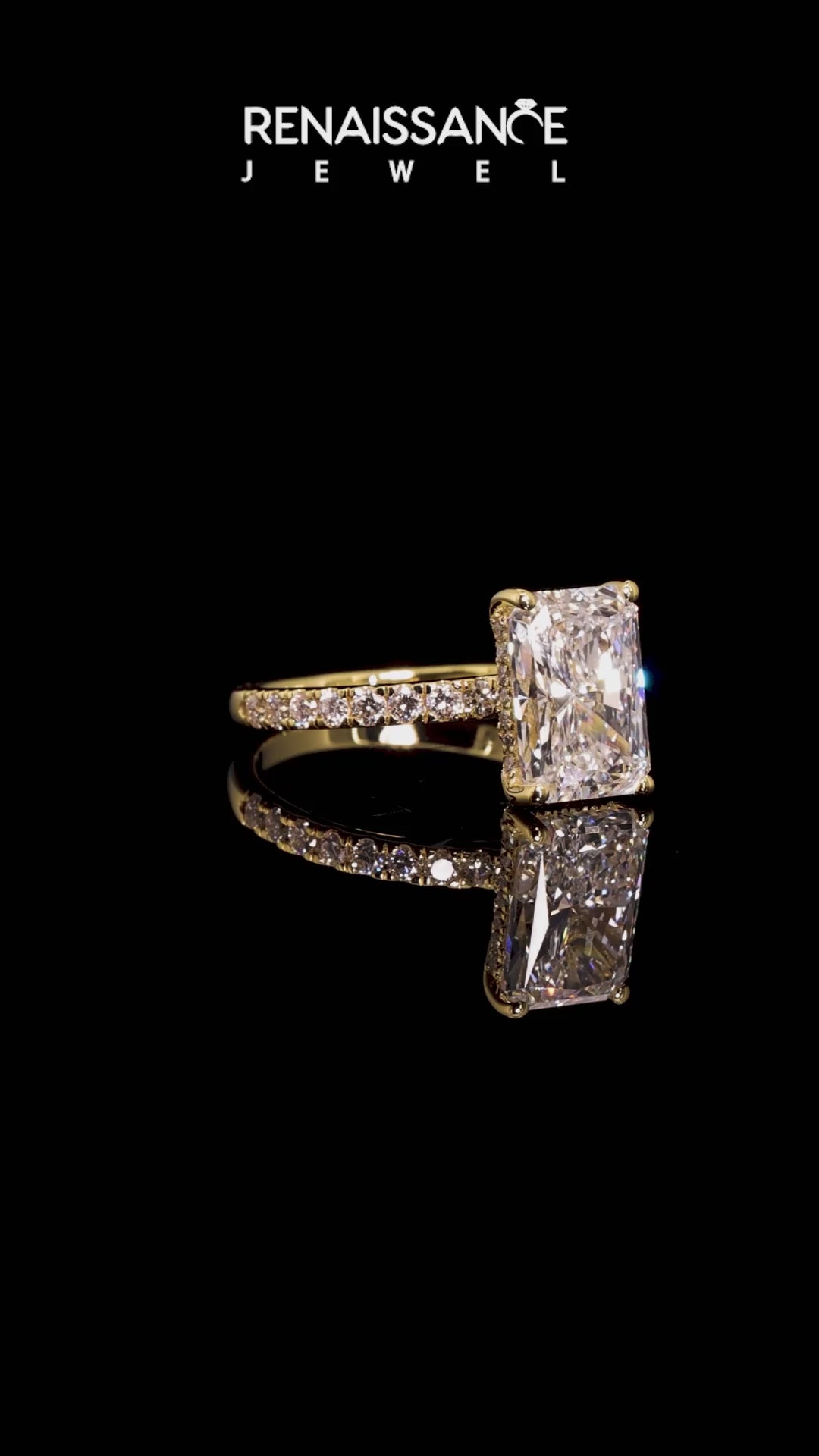 Yellow gold Radiant Cut Diamond Pave Band Solitaire Ring with Four-Prong Setting_32