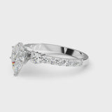 White gold Pear Cut Diamond Solitaire Ring with Four-Prong Setting and Twisted Pavé Band