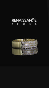 Yellow gold Pave Round and Baguette Diamond Eternity Band with Channel and Prong Setting