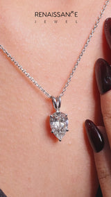 Silver Pear Cut Solitaire Pendant with Three-Prong Setting