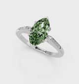 Platinum Fancy Green Marquise  Cut Channel Set Solitaire Engagement Ring with Four-Prong Setting