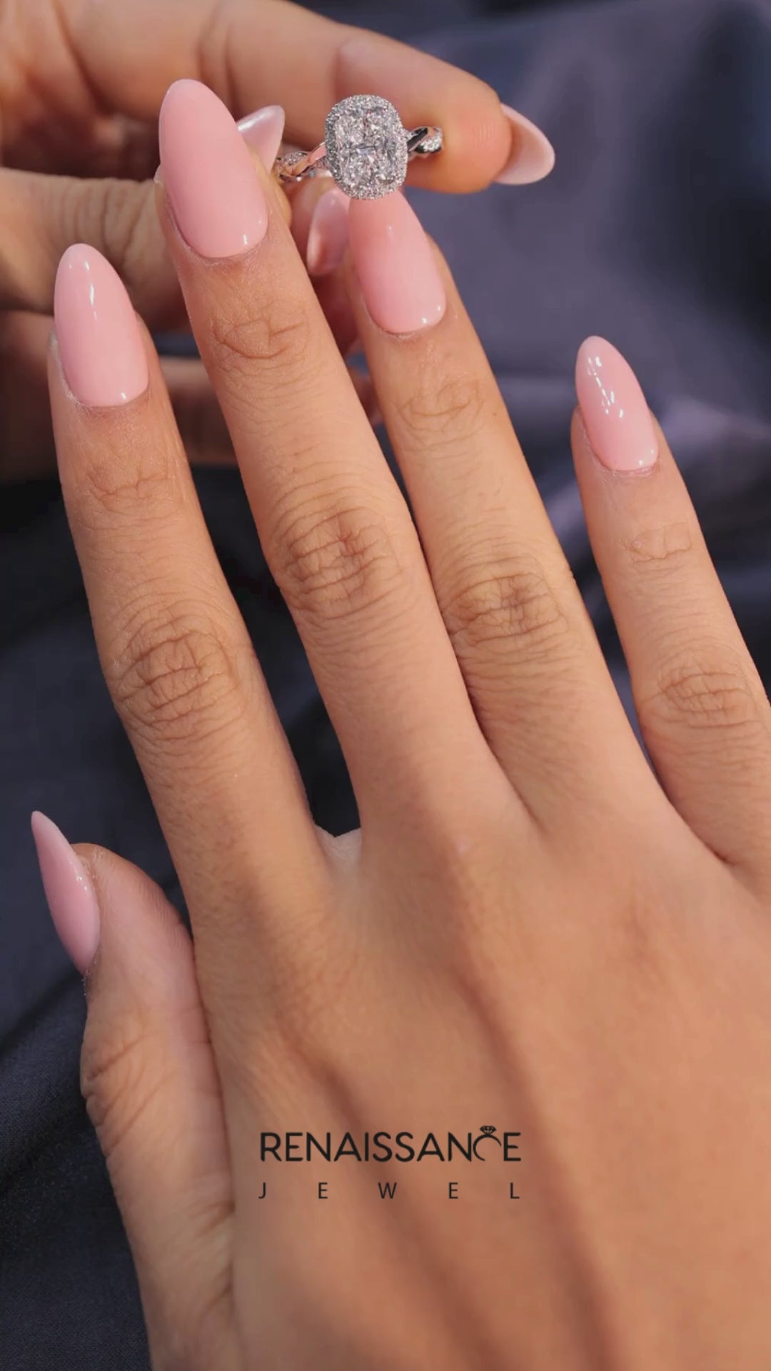 Platinum Cushion Halo Twist Band with Four-Prong Setting 5