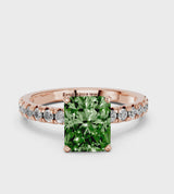 Rose gold Fancy Green Radiant  Solitaire Pave Diamond Engagement Ring with Four-Prong Setting