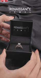 Rose gold Asscher Cut Diamond Classic Solitaire Ring with Pavé Band and Four-Prong Setting