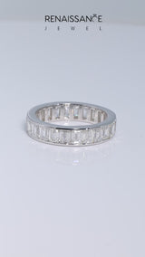 Silver emerald cut diamond eternity band with channel set